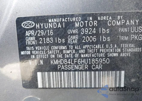2017 Hyundai Elantra Se z USA, uszkodzony, nr VIN KMHD84LF6HU185950